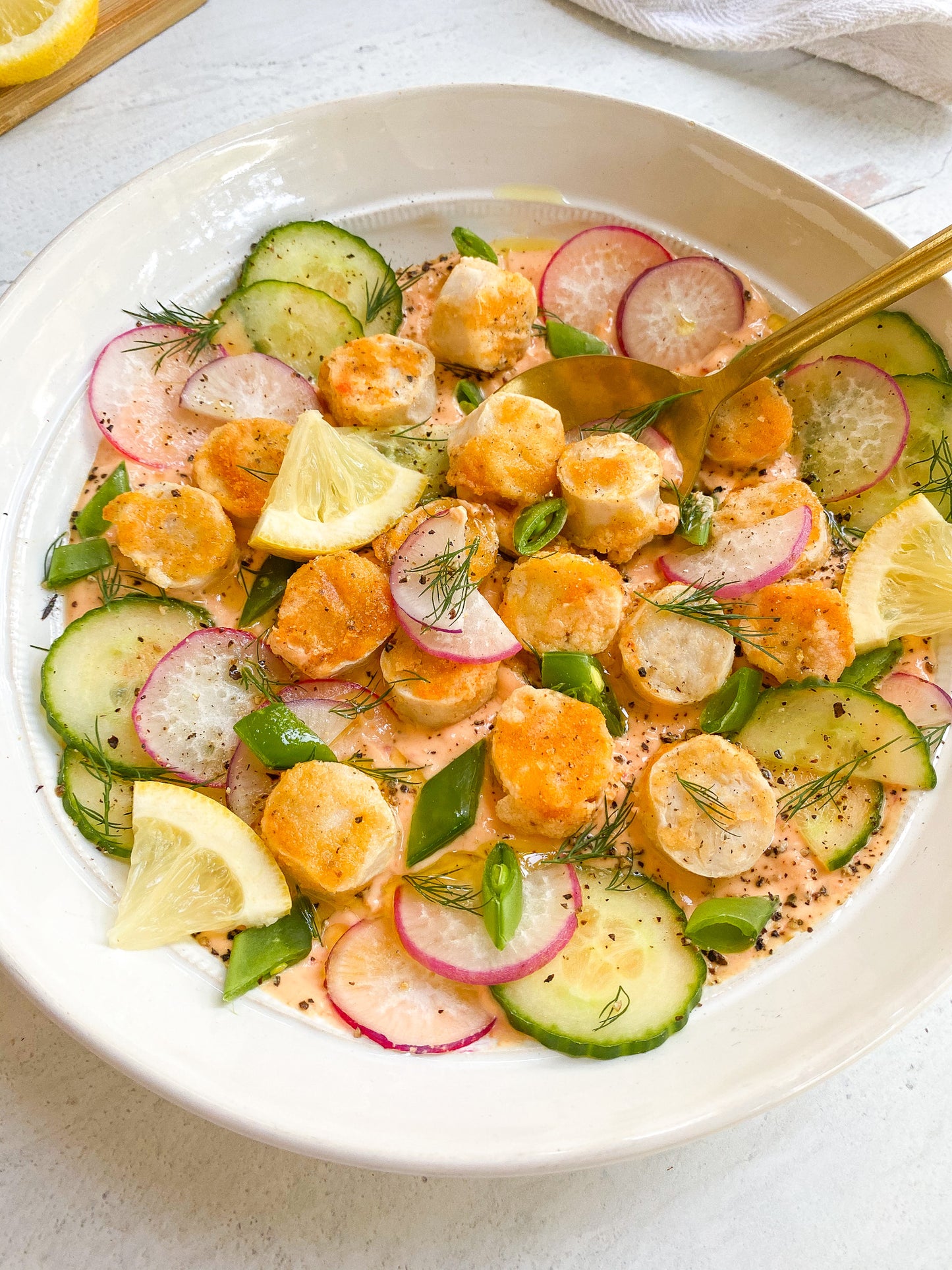 Mind Blown Dusted Scallops with Vegan Harissa Yogurt